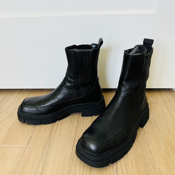 MNG Black Leather Combat Boots Thick Rubber Track Sole Ankle/Calf High - Picture 12 of 17